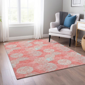 HomeRoots 9' X 12' Washable Polka Dot Area Rug in Salmon, Ivory & Sky Blue - Stylish Indoor Outdoor Decor 614711