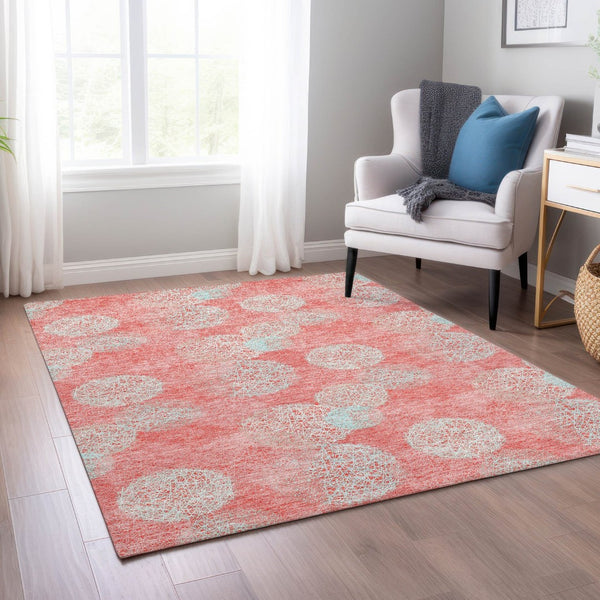 HomeRoots 9' X 12' Washable Polka Dot Area Rug in Salmon, Ivory & Sky Blue - Stylish Indoor Outdoor Decor 614711