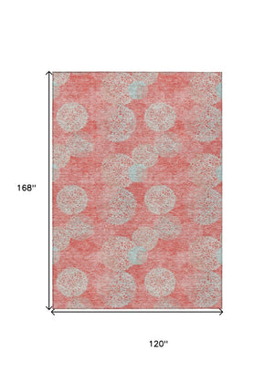 HomeRoots 5' Polka Dot Indoor Outdoor Area Rug in Salmon, Ivory & Sky Blue - Washable, Durable & Cheerful Accent 10' X 14' 614712