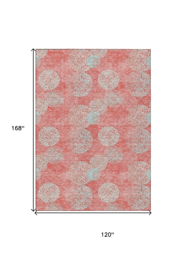 HomeRoots 5' Polka Dot Indoor Outdoor Area Rug in Salmon, Ivory & Sky Blue - Washable, Durable & Cheerful Accent 10' X 14' 614712