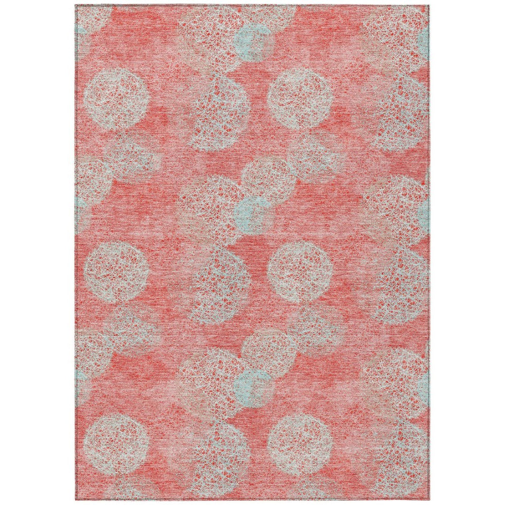 HomeRoots 5' Polka Dot Indoor Outdoor Area Rug in Salmon, Ivory & Sky Blue - Washable, Durable & Cheerful Accent 10' X 14' 614712