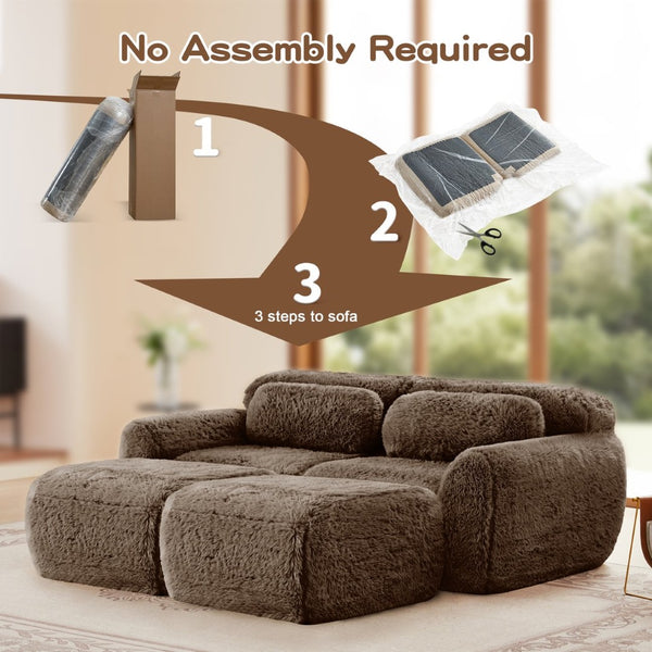 English Elm 80''soft Plush Modular Sectional Sofa with Chaise Deep Seat High Density Foam Living Room Chocolate W714S01539