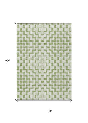 HomeRoots 5' Sage and Ivory Geometric Area Rug - Stylish, Washable Design for Indoor and Outdoor Spaces 5' X 8' 614714