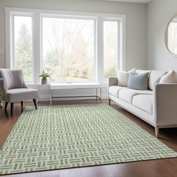 HomeRoots 5' Sage and Ivory Geometric Area Rug - Stylish, Washable Design for Indoor and Outdoor Spaces 5' X 8' 614714