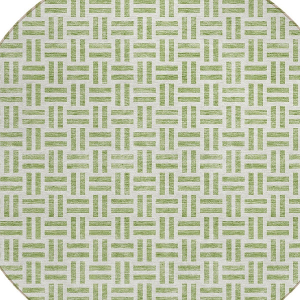 HomeRoots 5' Sage and Ivory Geometric Area Rug - Stylish, Washable Design for Indoor and Outdoor Spaces 8' Round 614715