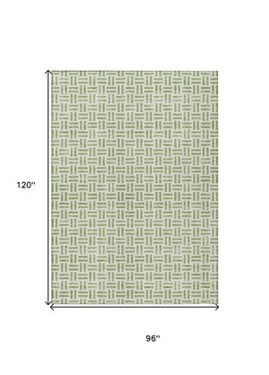 HomeRoots 5' Sage and Ivory Geometric Area Rug - Stylish, Washable Design for Indoor and Outdoor Spaces 8' X 10' 614716