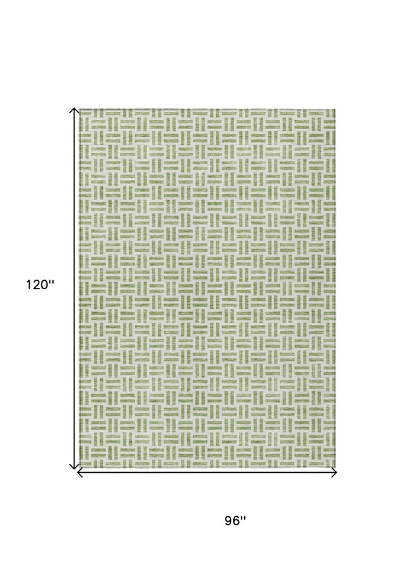 HomeRoots 5' Sage and Ivory Geometric Area Rug - Stylish, Washable Design for Indoor and Outdoor Spaces 8' X 10' 614716