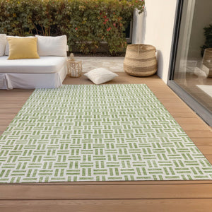 HomeRoots 5' Sage and Ivory Geometric Area Rug - Stylish, Washable Design for Indoor and Outdoor Spaces 8' X 10' 614716