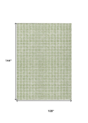 HomeRoots 5' Sage and Ivory Geometric Area Rug - Stylish, Washable Design for Indoor and Outdoor Spaces 9' X 12' 614717