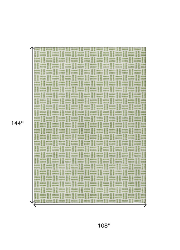 HomeRoots 5' Sage and Ivory Geometric Area Rug - Stylish, Washable Design for Indoor and Outdoor Spaces 9' X 12' 614717