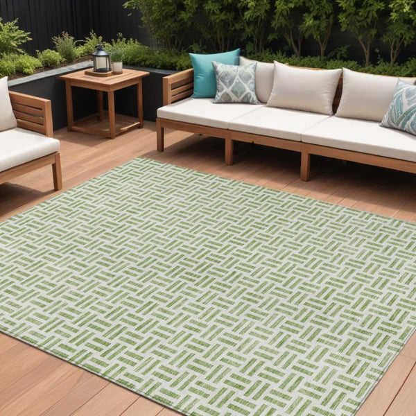 HomeRoots 5' Sage and Ivory Geometric Area Rug - Stylish, Washable Design for Indoor and Outdoor Spaces 9' X 12' 614717