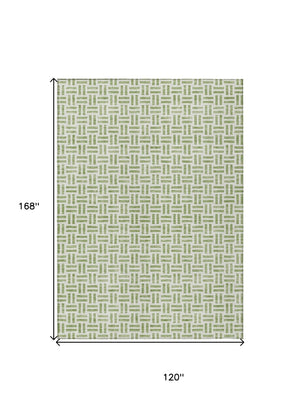 HomeRoots 5' Sage and Ivory Geometric Area Rug - Stylish, Washable Design for Indoor and Outdoor Spaces 10' X 14' 614718