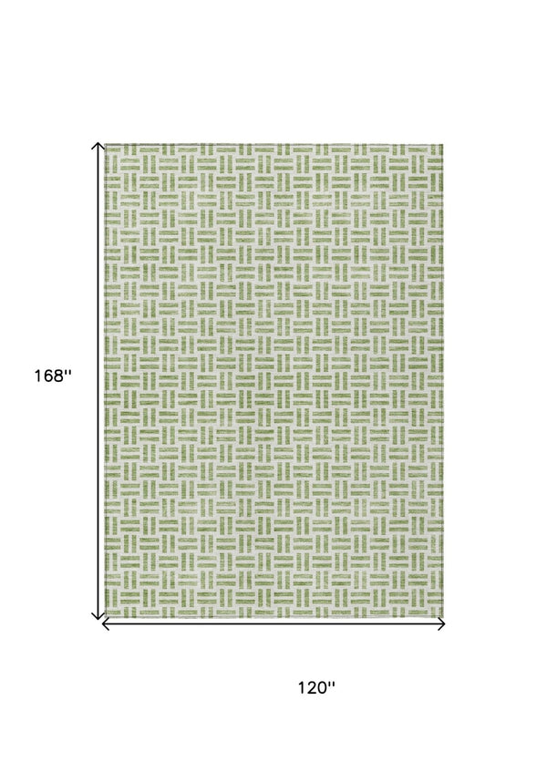 HomeRoots 5' Sage and Ivory Geometric Area Rug - Stylish, Washable Design for Indoor and Outdoor Spaces 10' X 14' 614718