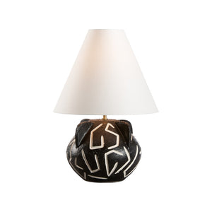 Wildwood Loris Ceramic Table Lamp — Italian-Made 24" Sculptural Black Glaze With White Geometric Inlays, Bold Centerpiece 61472