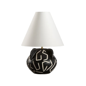 Wildwood Loris Ceramic Table Lamp — Italian-Made 24" Sculptural Black Glaze With White Geometric Inlays, Bold Centerpiece 61472