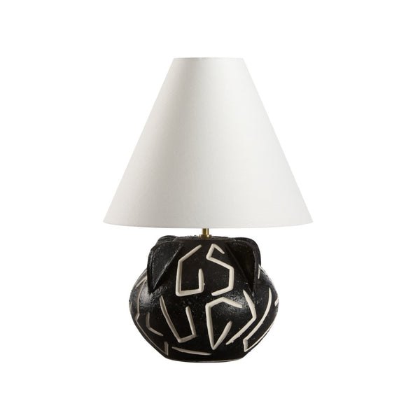Wildwood Loris Ceramic Table Lamp — Italian-Made 24" Sculptural Black Glaze With White Geometric Inlays, Bold Centerpiece 61472