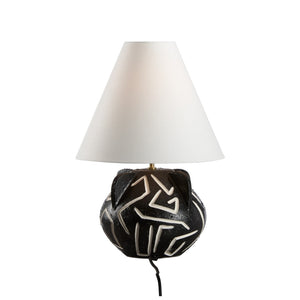 Wildwood Loris Ceramic Table Lamp — Italian-Made 24" Sculptural Black Glaze With White Geometric Inlays, Bold Centerpiece 61472
