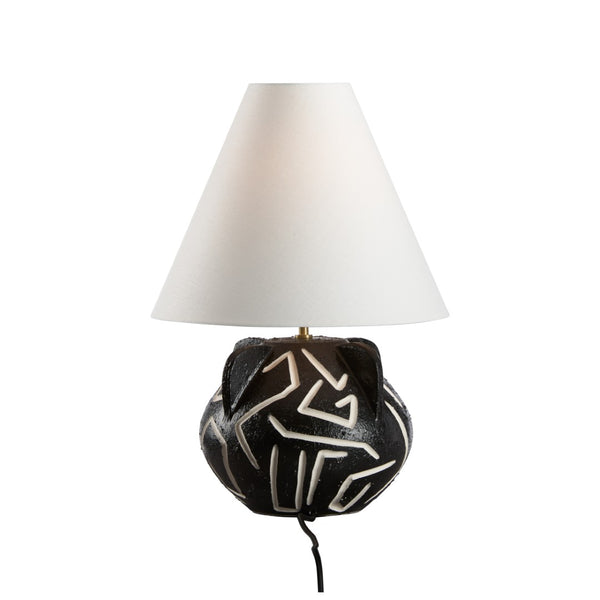 Wildwood Loris Ceramic Table Lamp — Italian-Made 24" Sculptural Black Glaze With White Geometric Inlays, Bold Centerpiece 61472