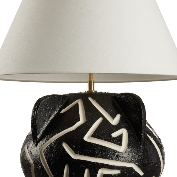 Wildwood Loris Ceramic Table Lamp — Italian-Made 24" Sculptural Black Glaze With White Geometric Inlays, Bold Centerpiece 61472
