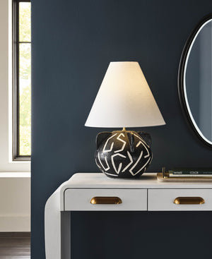 Wildwood Loris Ceramic Table Lamp — Italian-Made 24" Sculptural Black Glaze With White Geometric Inlays, Bold Centerpiece 61472