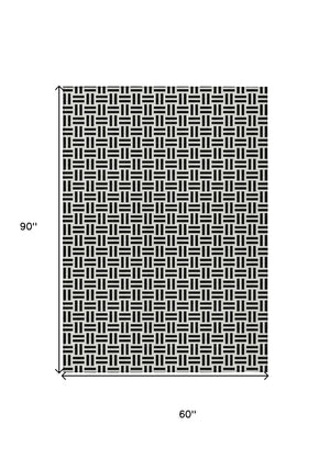 HomeRoots 5' Stylish Black and Ivory Geometric Area Rug - Durable, Washable, Perfect for Indoor & Outdoor Spaces 5' X 8' 614720