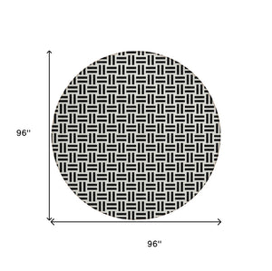 HomeRoots 5' Stylish Black and Ivory Geometric Area Rug - Durable, Washable, Perfect for Indoor & Outdoor Spaces 8' Round 614721