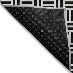 HomeRoots 5' Stylish Black and Ivory Geometric Area Rug - Durable, Washable, Perfect for Indoor & Outdoor Spaces 8' X 10' 614722