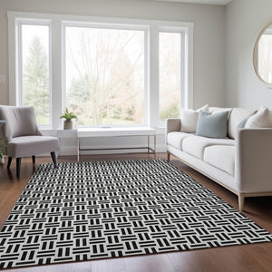 HomeRoots 5' Stylish Black and Ivory Geometric Area Rug - Durable, Washable, Perfect for Indoor & Outdoor Spaces 8' X 10' 614722