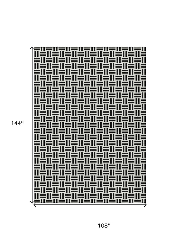 HomeRoots 5' Stylish Black and Ivory Geometric Area Rug - Durable, Washable, Perfect for Indoor & Outdoor Spaces 9' X 12' 614723