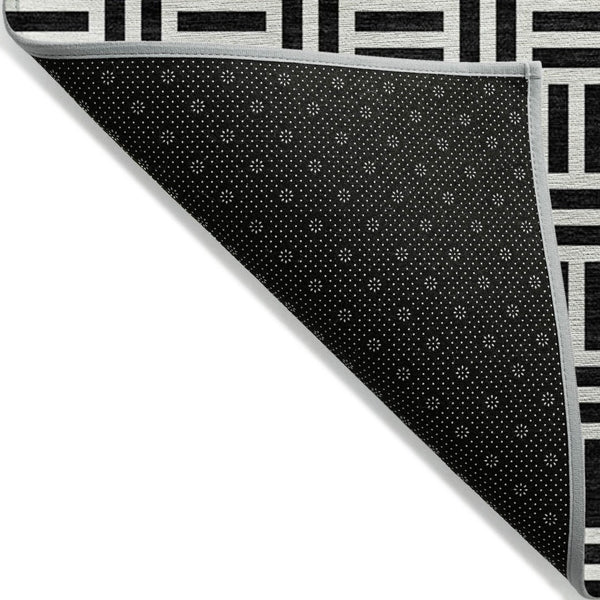 HomeRoots 5' Stylish Black and Ivory Geometric Area Rug - Durable, Washable, Perfect for Indoor & Outdoor Spaces 9' X 12' 614723
