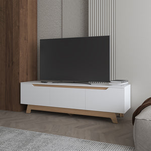 English Elm Yukon TV Stand with White & Macadamia Finish — Elegant Engineered Wood Media Console, 3 Doors, Ample Storage B092P315587