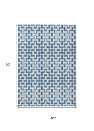HomeRoots 5' Stylish Denim Blue and Ivory Geometric Area Rug for Indoor and Outdoor Spaces - Easy Care! 5' X 8' 614738