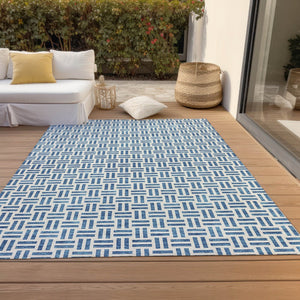 HomeRoots 5' Stylish Denim Blue and Ivory Geometric Area Rug for Indoor and Outdoor Spaces - Easy Care! 5' X 8' 614738