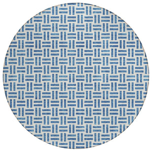 HomeRoots 5' Stylish Denim Blue and Ivory Geometric Area Rug for Indoor and Outdoor Spaces - Easy Care! 8' Round 614739