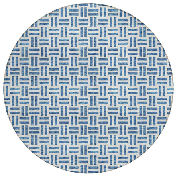 HomeRoots 5' Stylish Denim Blue and Ivory Geometric Area Rug for Indoor and Outdoor Spaces - Easy Care! 8' Round 614739