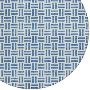 HomeRoots 5' Stylish Denim Blue and Ivory Geometric Area Rug for Indoor and Outdoor Spaces - Easy Care! 8' Round 614739