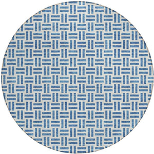 HomeRoots 5' Stylish Denim Blue and Ivory Geometric Area Rug for Indoor and Outdoor Spaces - Easy Care! 8' Round 614739