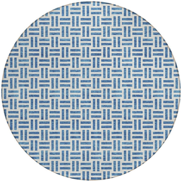 HomeRoots 5' Stylish Denim Blue and Ivory Geometric Area Rug for Indoor and Outdoor Spaces - Easy Care! 8' Round 614739