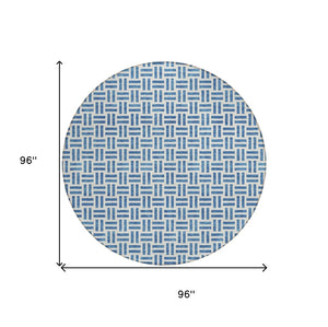 HomeRoots 5' Stylish Denim Blue and Ivory Geometric Area Rug for Indoor and Outdoor Spaces - Easy Care! 8' Round 614739