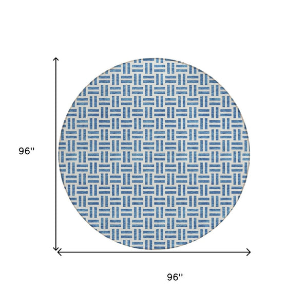 HomeRoots 5' Stylish Denim Blue and Ivory Geometric Area Rug for Indoor and Outdoor Spaces - Easy Care! 8' Round 614739