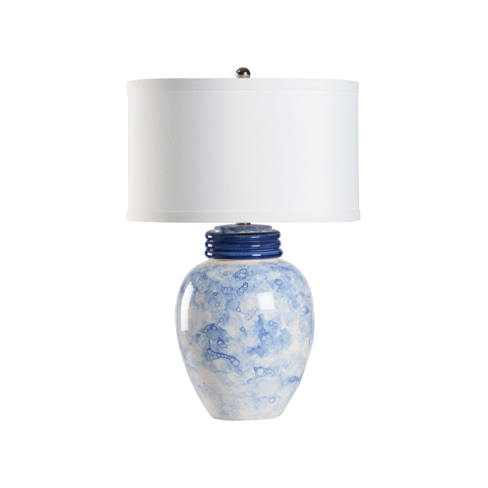 Wildwood Cino Italian Ceramic Table Lamp — 27" Sculptural Blue Bubble Glaze With Deep Cobalt Collar Accent 61474