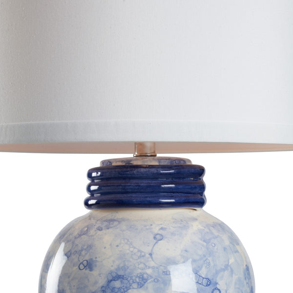 Wildwood Cino Italian Ceramic Table Lamp — 27" Sculptural Blue Bubble Glaze With Deep Cobalt Collar Accent 61474