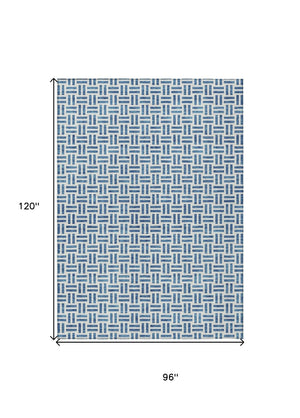 HomeRoots 5' Stylish Denim Blue and Ivory Geometric Area Rug for Indoor and Outdoor Spaces - Easy Care! 8' X 10' 614740