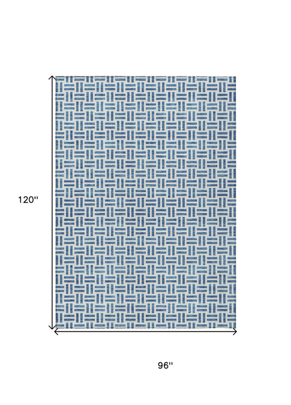 HomeRoots 5' Stylish Denim Blue and Ivory Geometric Area Rug for Indoor and Outdoor Spaces - Easy Care! 8' X 10' 614740