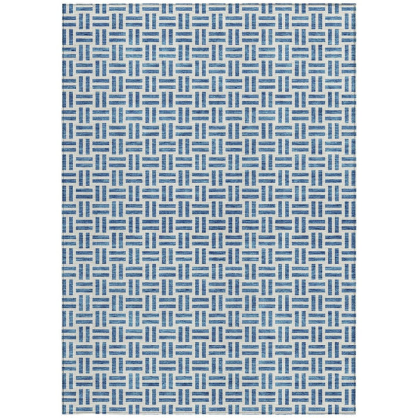 HomeRoots 5' Stylish Denim Blue and Ivory Geometric Area Rug for Indoor and Outdoor Spaces - Easy Care! 8' X 10' 614740