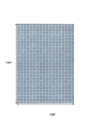 HomeRoots 5' Stylish Denim Blue and Ivory Geometric Area Rug for Indoor and Outdoor Spaces - Easy Care! 9' X 12' 614741