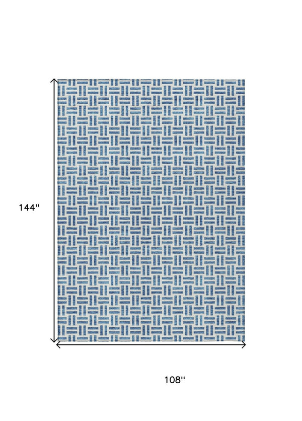 HomeRoots 5' Stylish Denim Blue and Ivory Geometric Area Rug for Indoor and Outdoor Spaces - Easy Care! 9' X 12' 614741