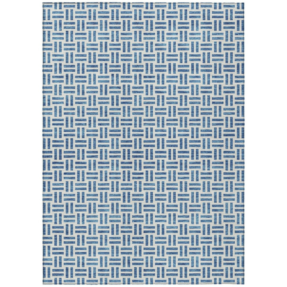 HomeRoots 5' Stylish Denim Blue and Ivory Geometric Area Rug for Indoor and Outdoor Spaces - Easy Care! 9' X 12' 614741