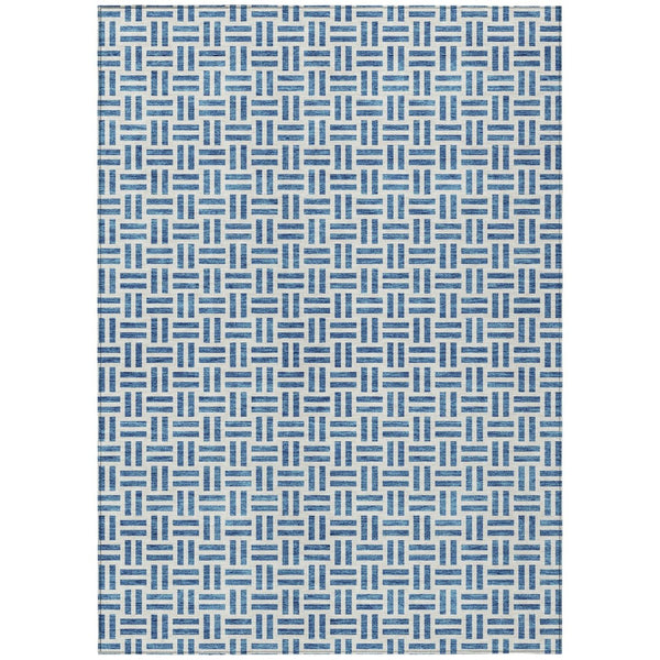 HomeRoots 5' Stylish Denim Blue and Ivory Geometric Area Rug for Indoor and Outdoor Spaces - Easy Care! 9' X 12' 614741
