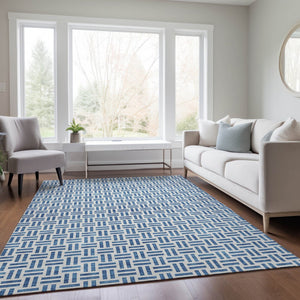 HomeRoots 5' Stylish Denim Blue and Ivory Geometric Area Rug for Indoor and Outdoor Spaces - Easy Care! 9' X 12' 614741